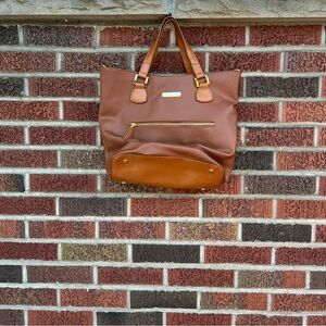 Joy & Iman Chestnut Brown Faux Leather Shoulder Tote Purse Matching Clutch Set